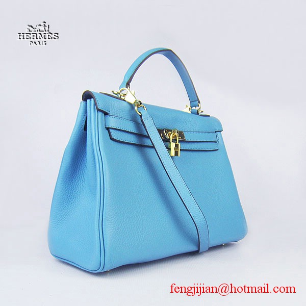 Hermes Kelly 32cm Togo Leather Bag Light Blue 6108 Gold Hardware Hermes Kelly 32cm Togo Leather Bag Light Blue 6108 Gold Hardware